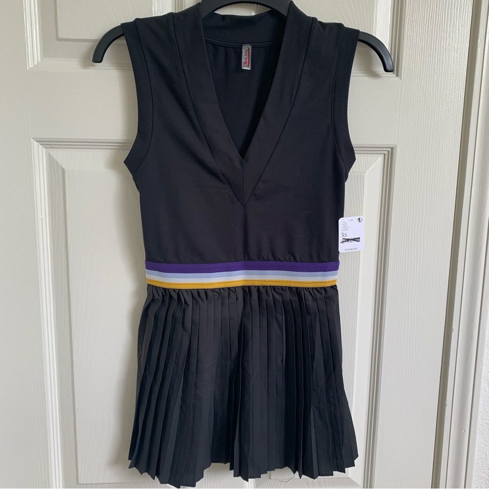 NWT Free People Movement You Got Served pleated black tennis dress XS
